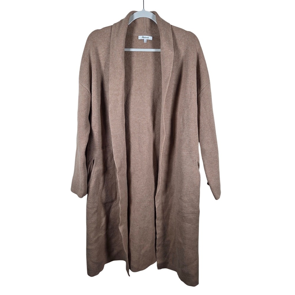Madewell‎ Merino Wool Cardigan Womens S Brown Long Open Front Quiet Luxury Lagen